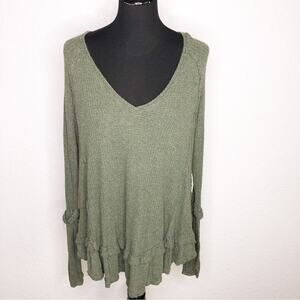 We the Free army green waffle thermal knit v neck tunic top size Extra Small XS